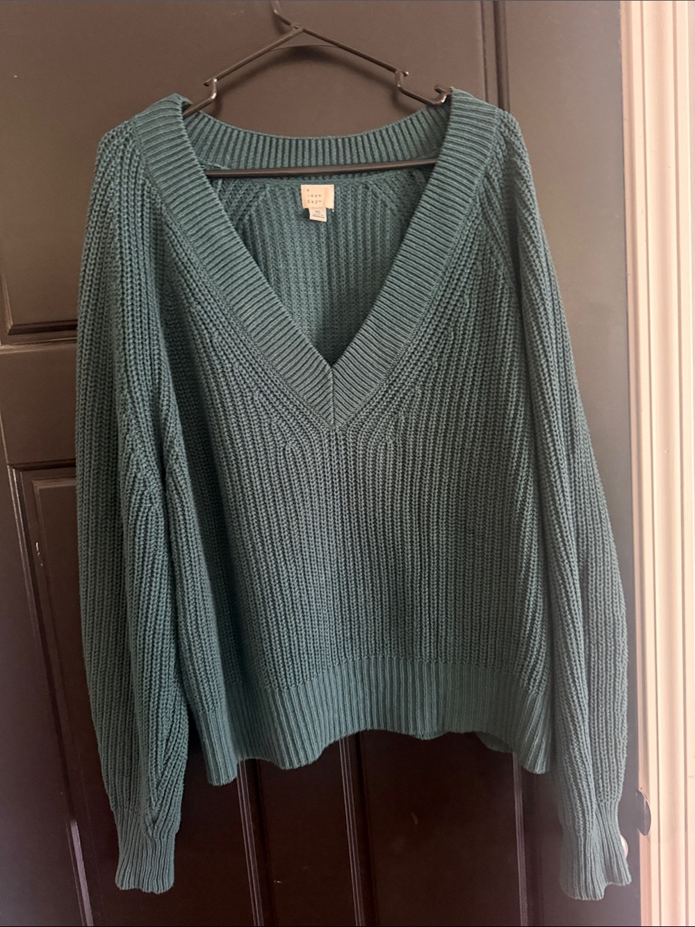a new day Deep Teal V-Neck Ribbed Knit Sweater
